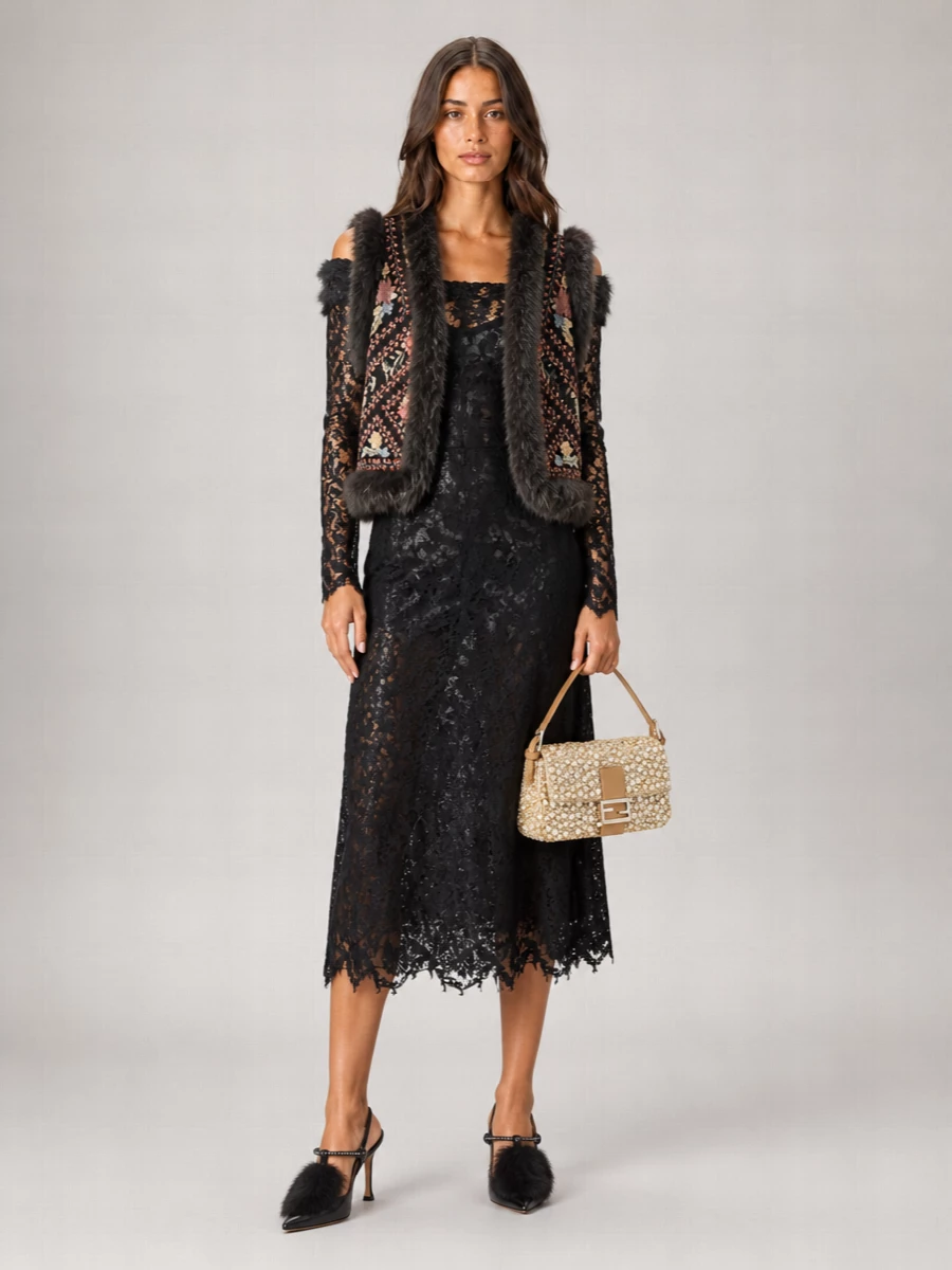 Fendi Fur Trim Beaded Vest