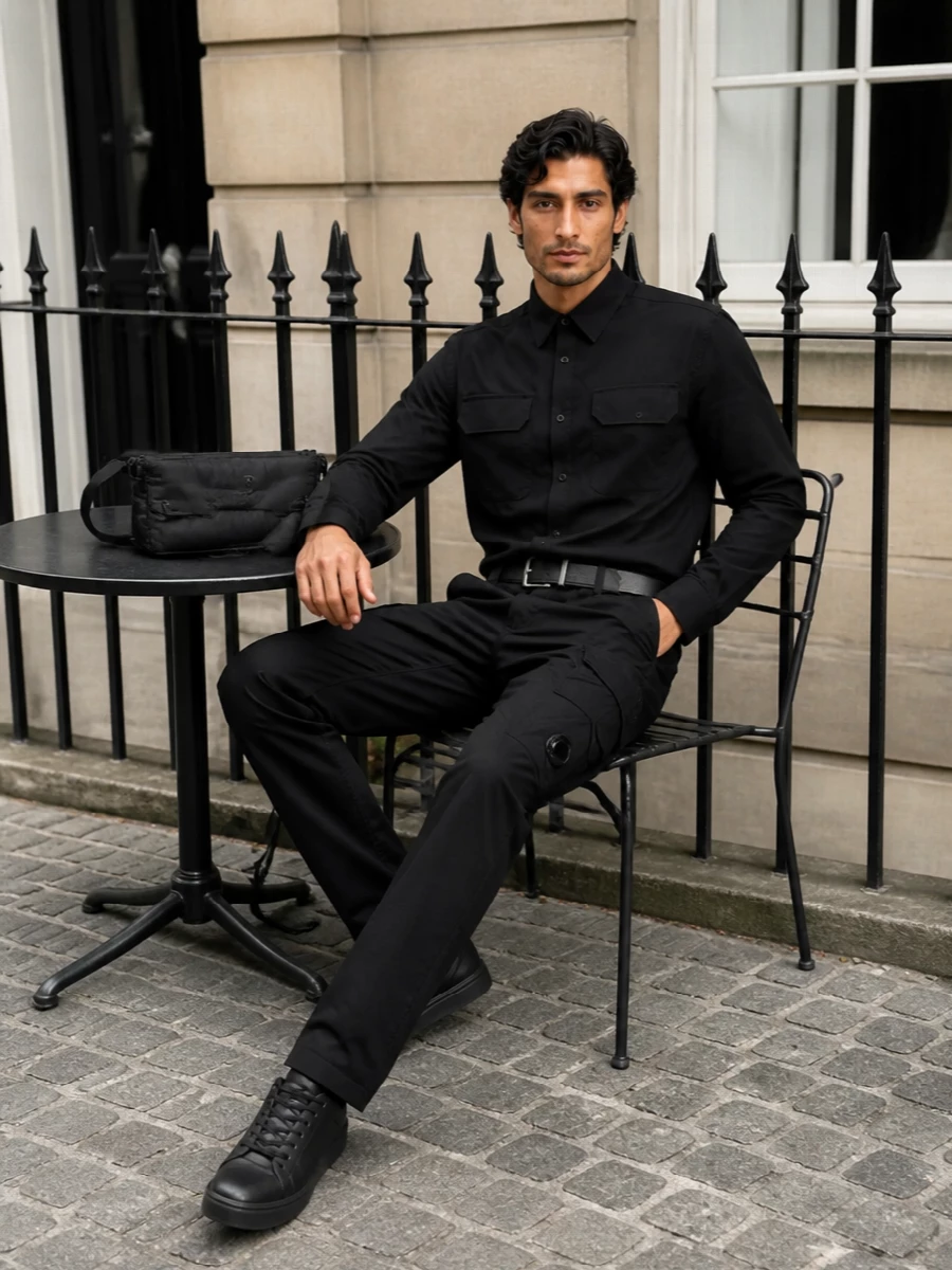 Cp company black utility shirt cargo outfit