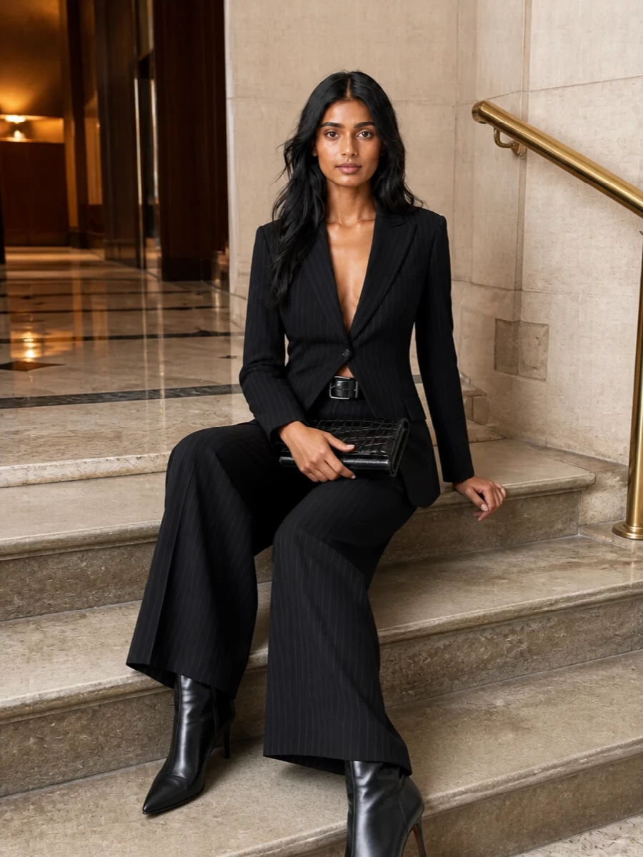 Andamane pinstripe suit wide leg trousers