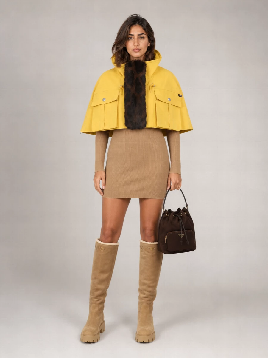 Prada Hooded Cropped Cape Jacket