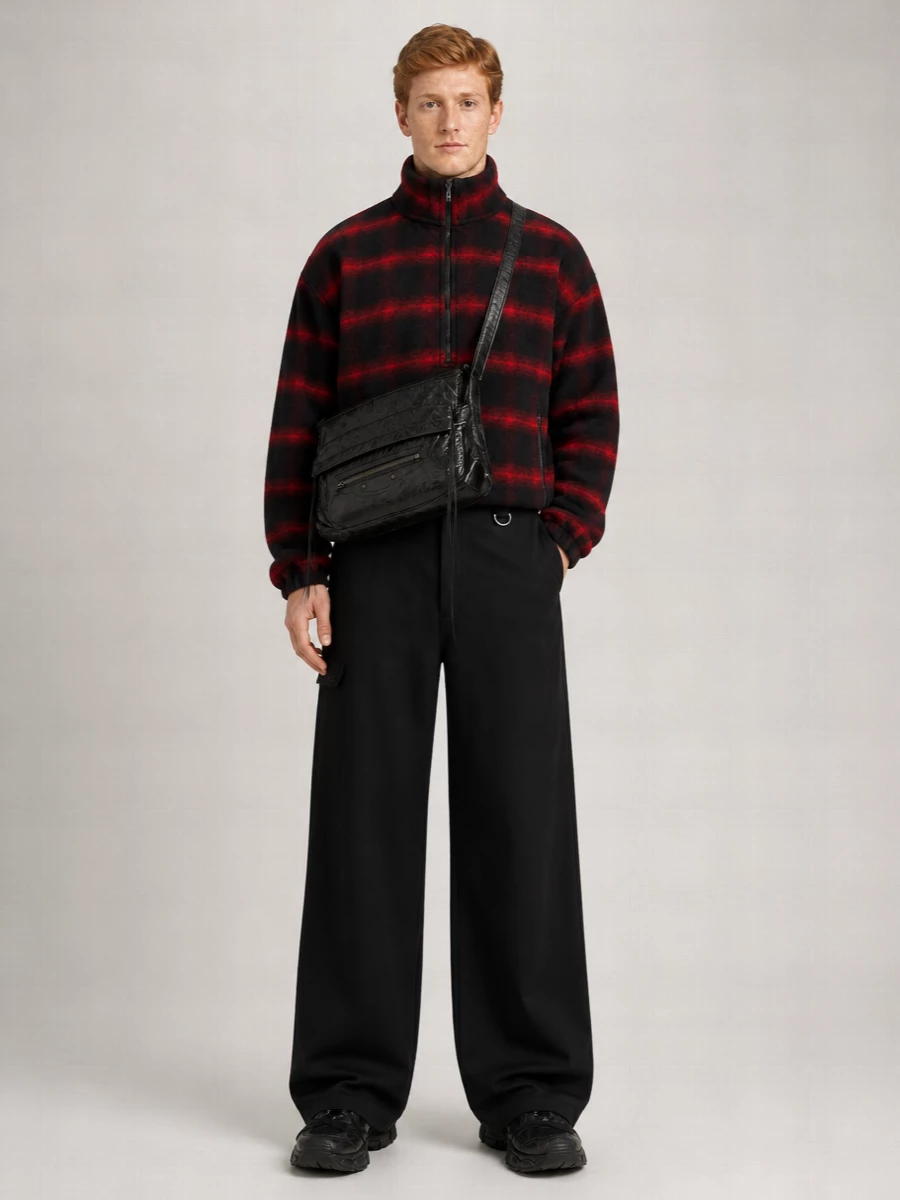 Balenciaga Checked Fleece Quarter-Zip Overshirt