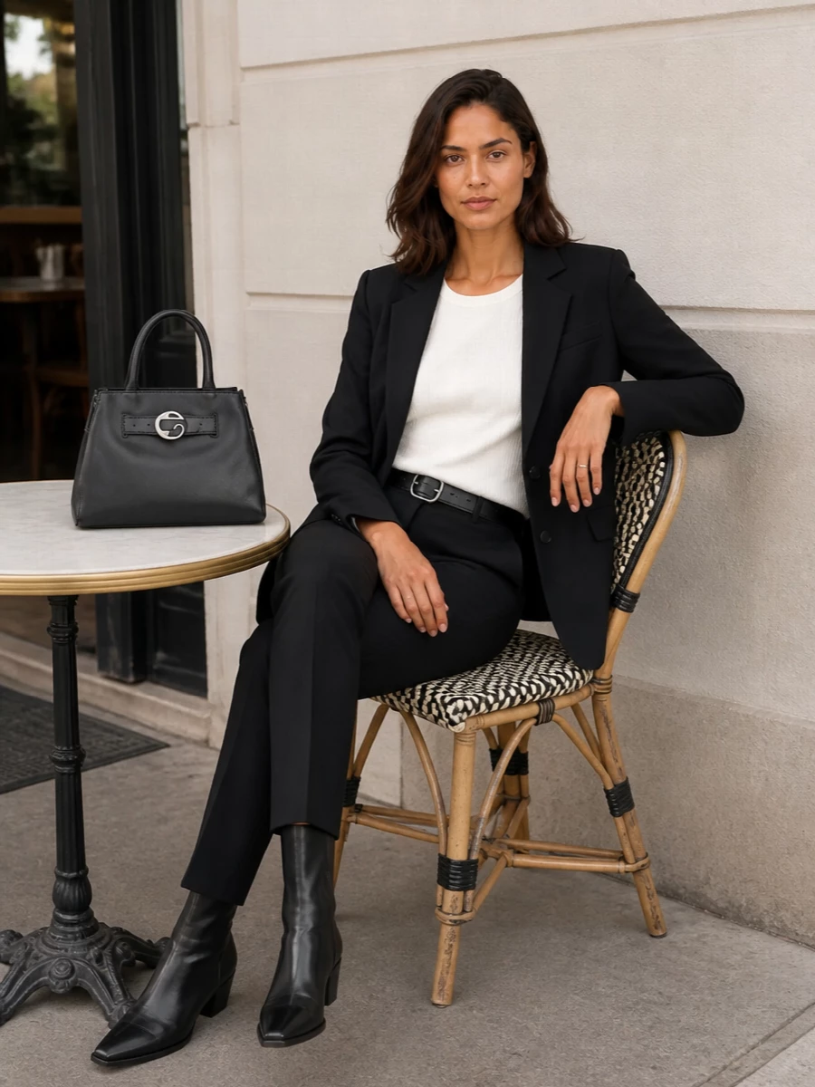 Iro black tailored blazer slim trousers outfit
