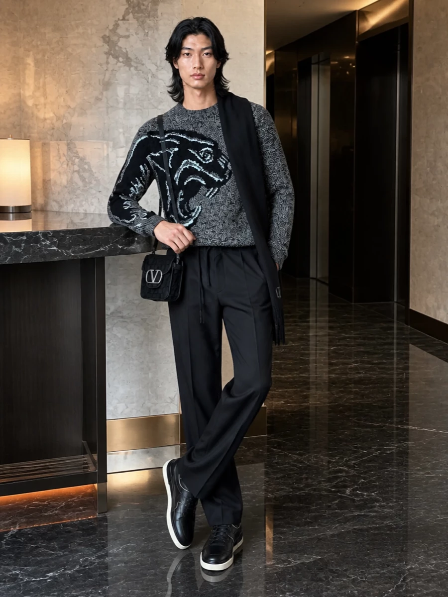 Valentino mens graphic sweater black drawstring pants