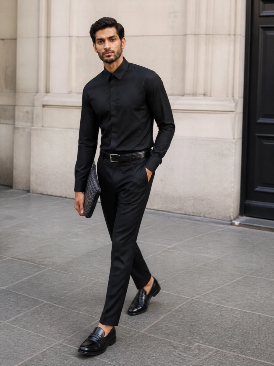 Tom ford black trousers shirt evening outfit