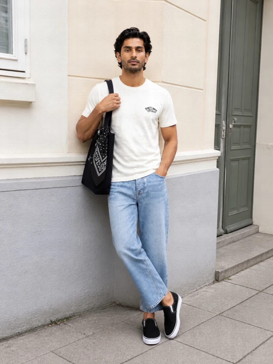 Vans skate tee with cropped carhartt jeans outfit