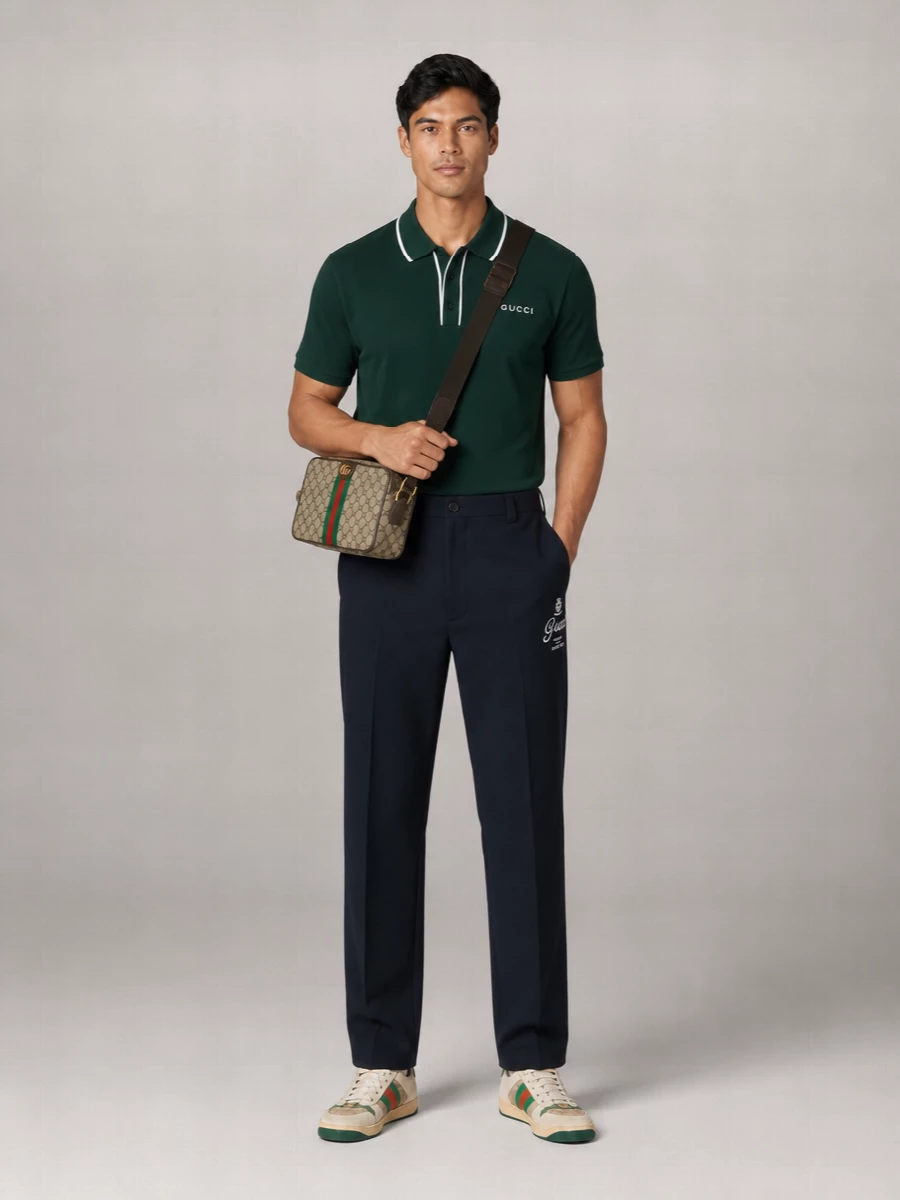 Gucci Calf Leather And Canvas Low-Top Sneakers