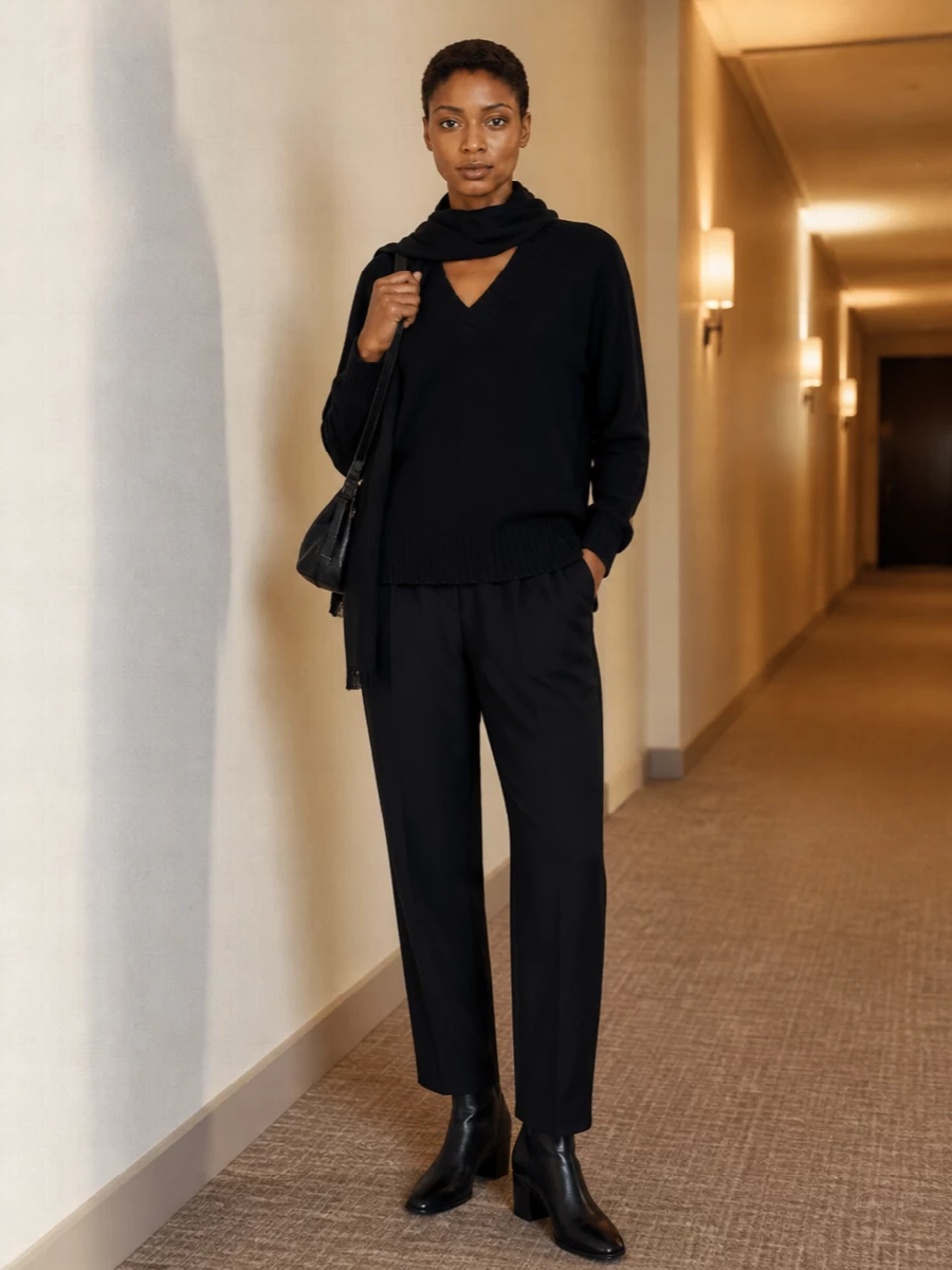Fabiana filippi black sweater tailored trousers outfit