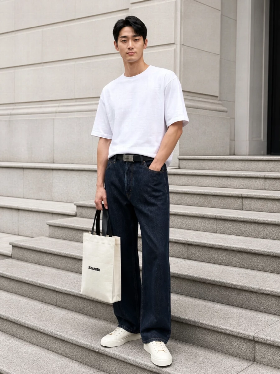Studio nicholson wide leg jeans white tee outfit