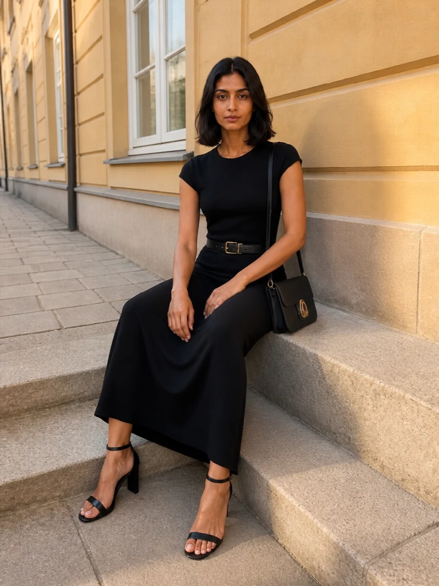 Toteme black maxi dress max mara sandals