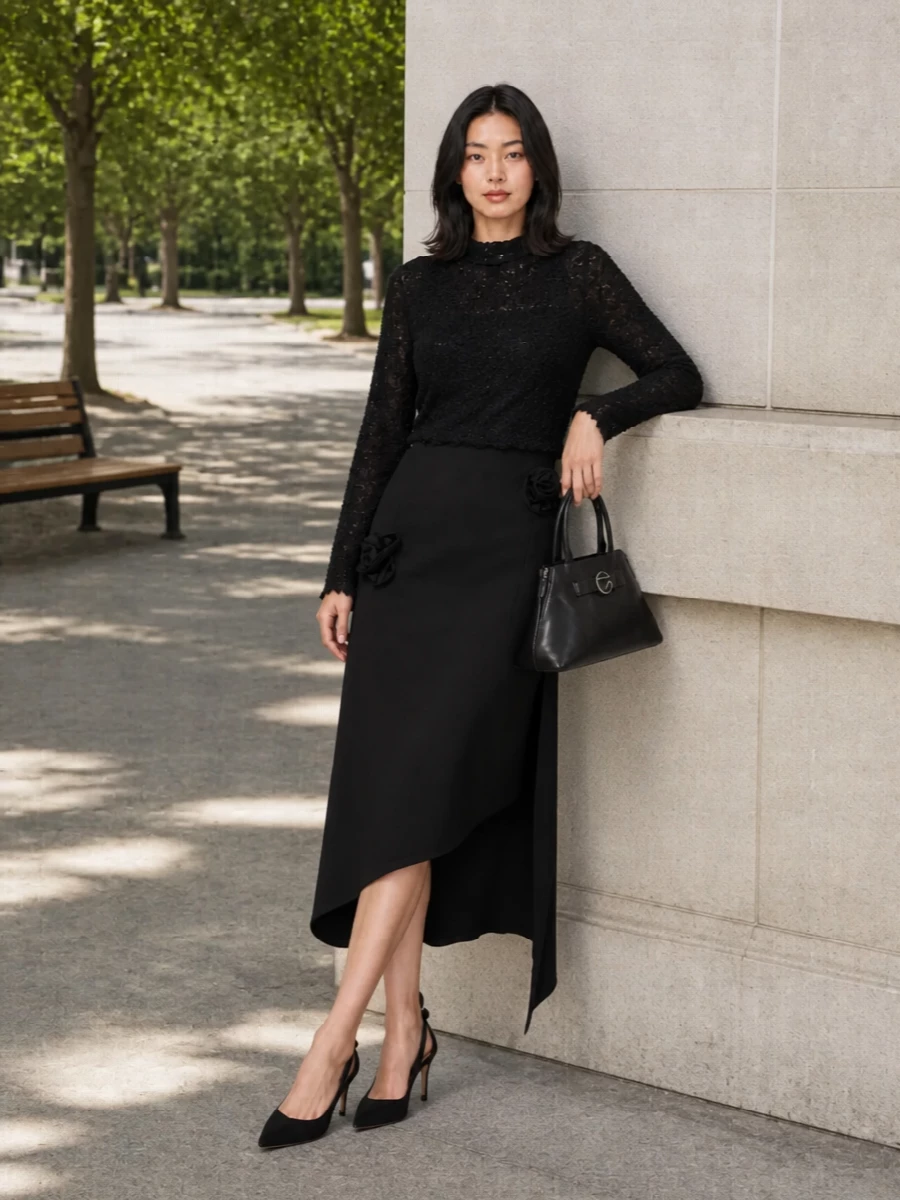 Coperni skirt lace blouse black evening outfit