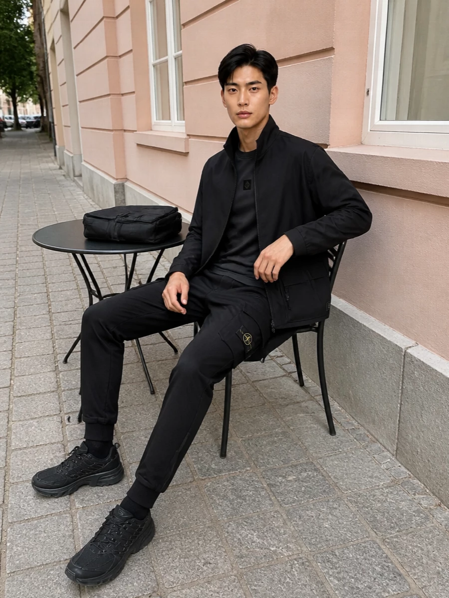 Stone island jacket black cargo joggers outfit