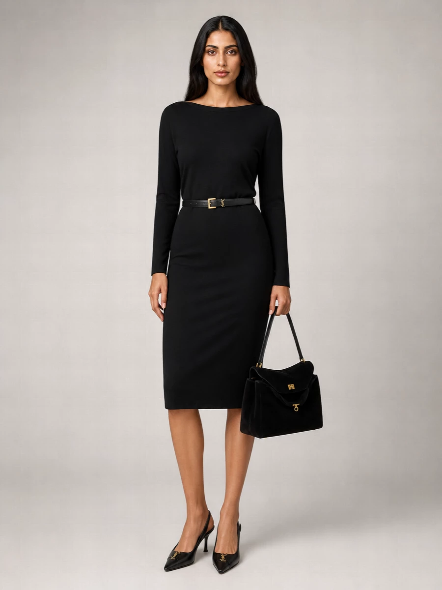 Saint Laurent Semi-Sheer Knitted Open-Back Midi Dress