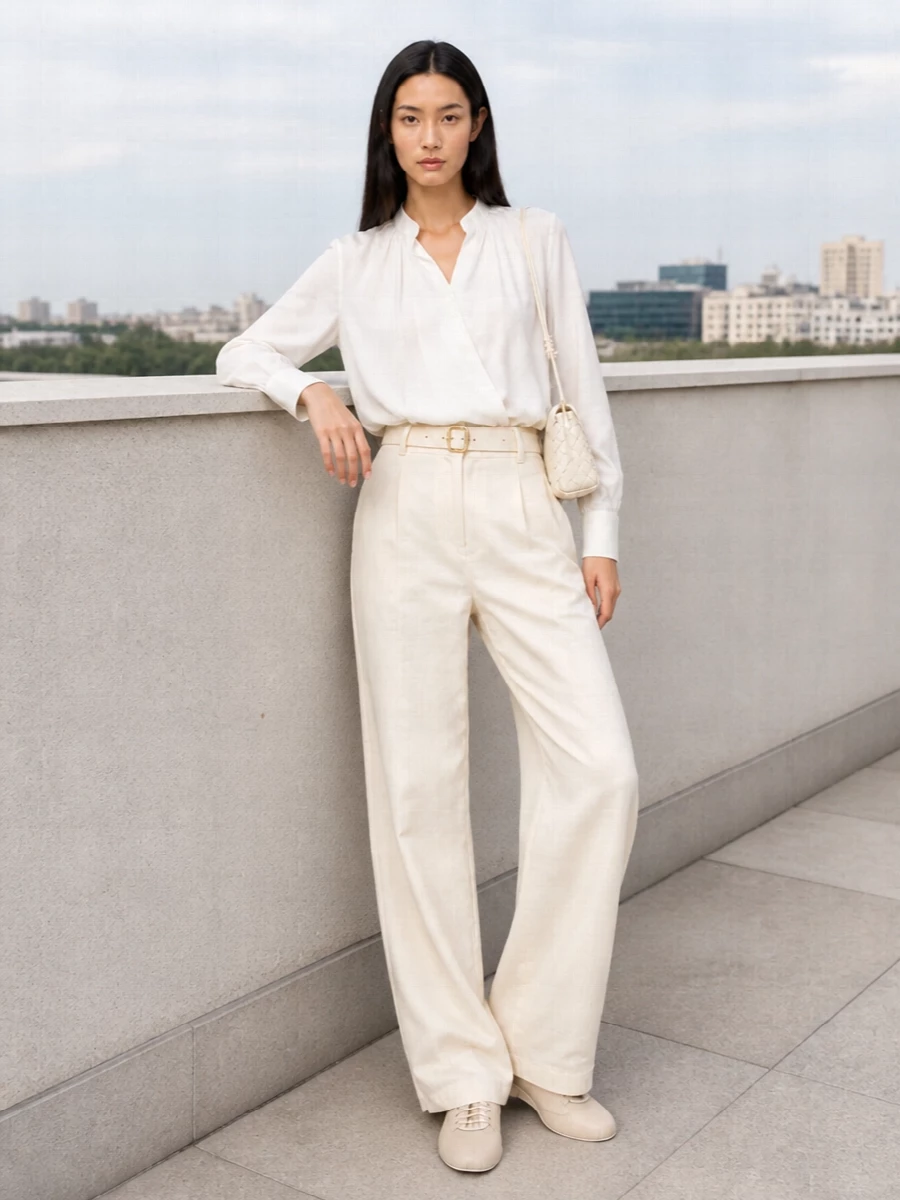 Dries van noten ivory wide leg trouser outfit