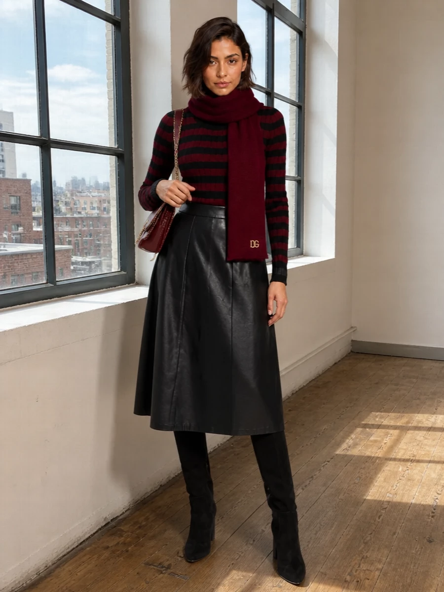 Dolce gabbana turtleneck black midi skirt outfit