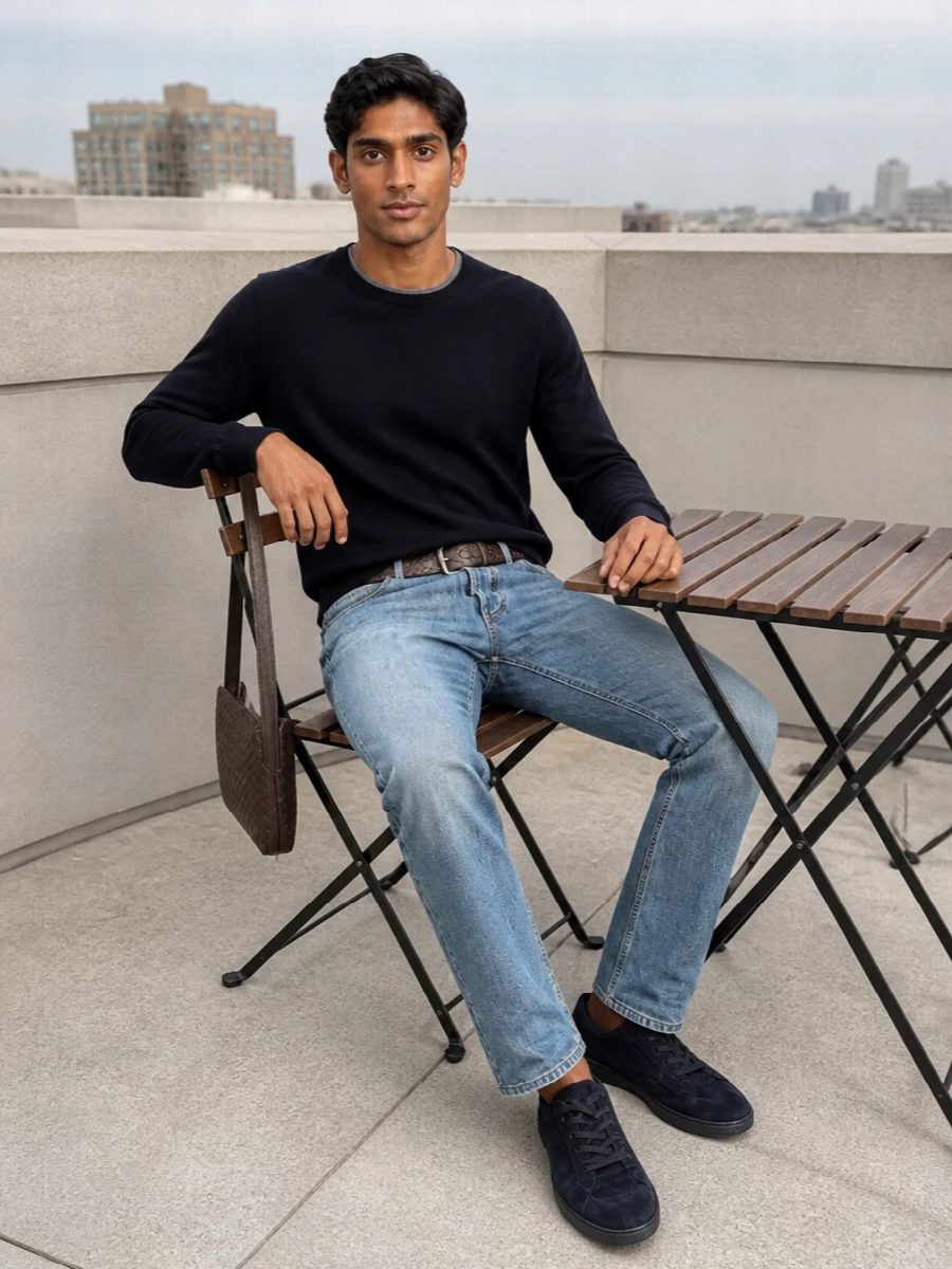 Brunello cucinelli jeans navy knit sneakers