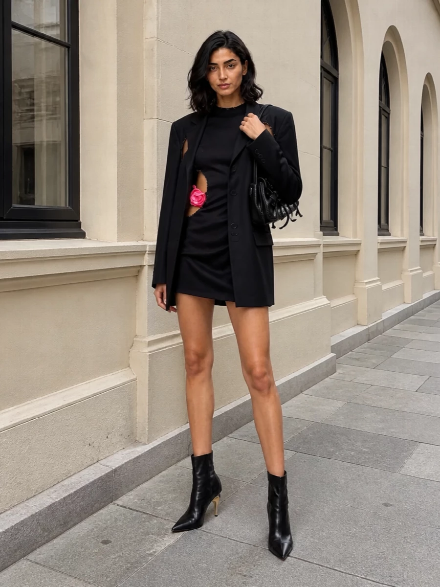 Acne studios black mini dress mcqueen boots