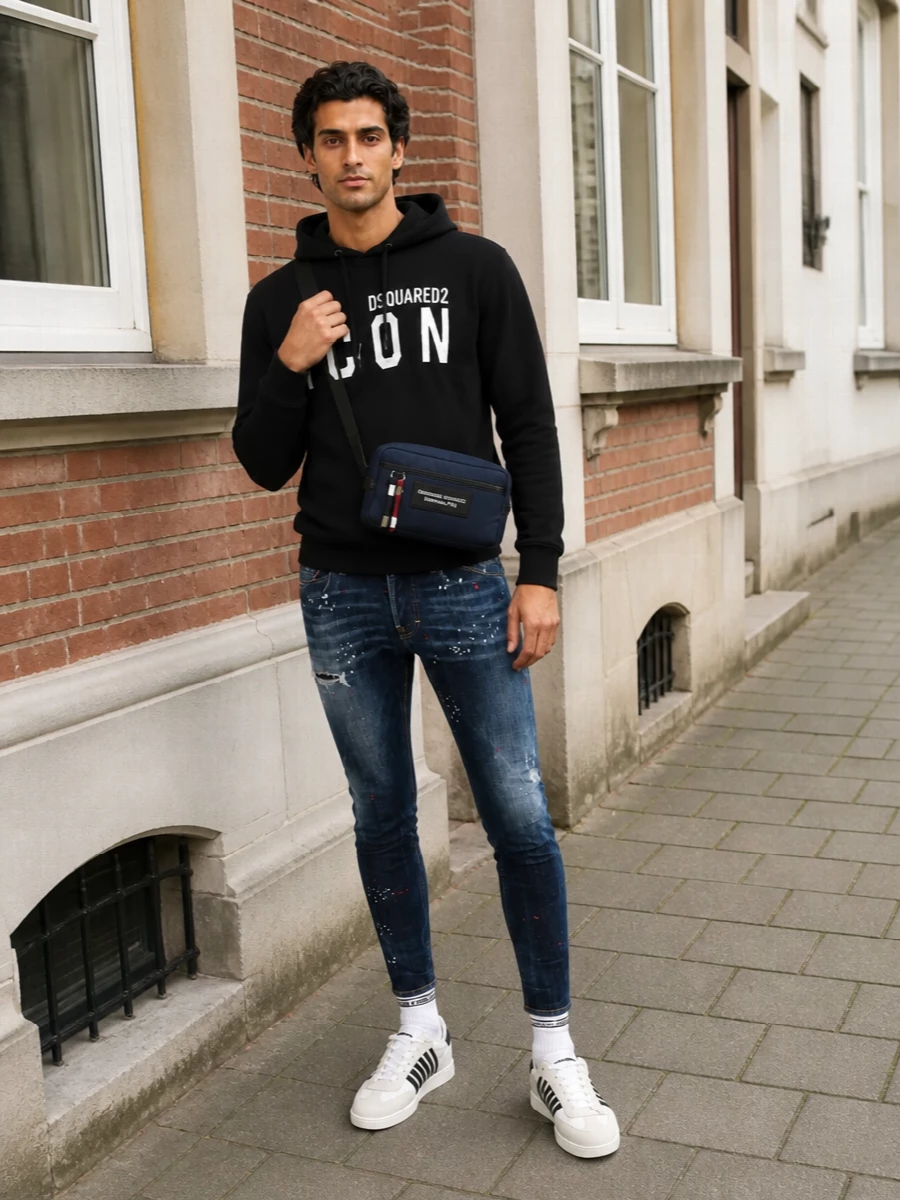 Dsquared2 icon hoodie distressed jeans sneakers