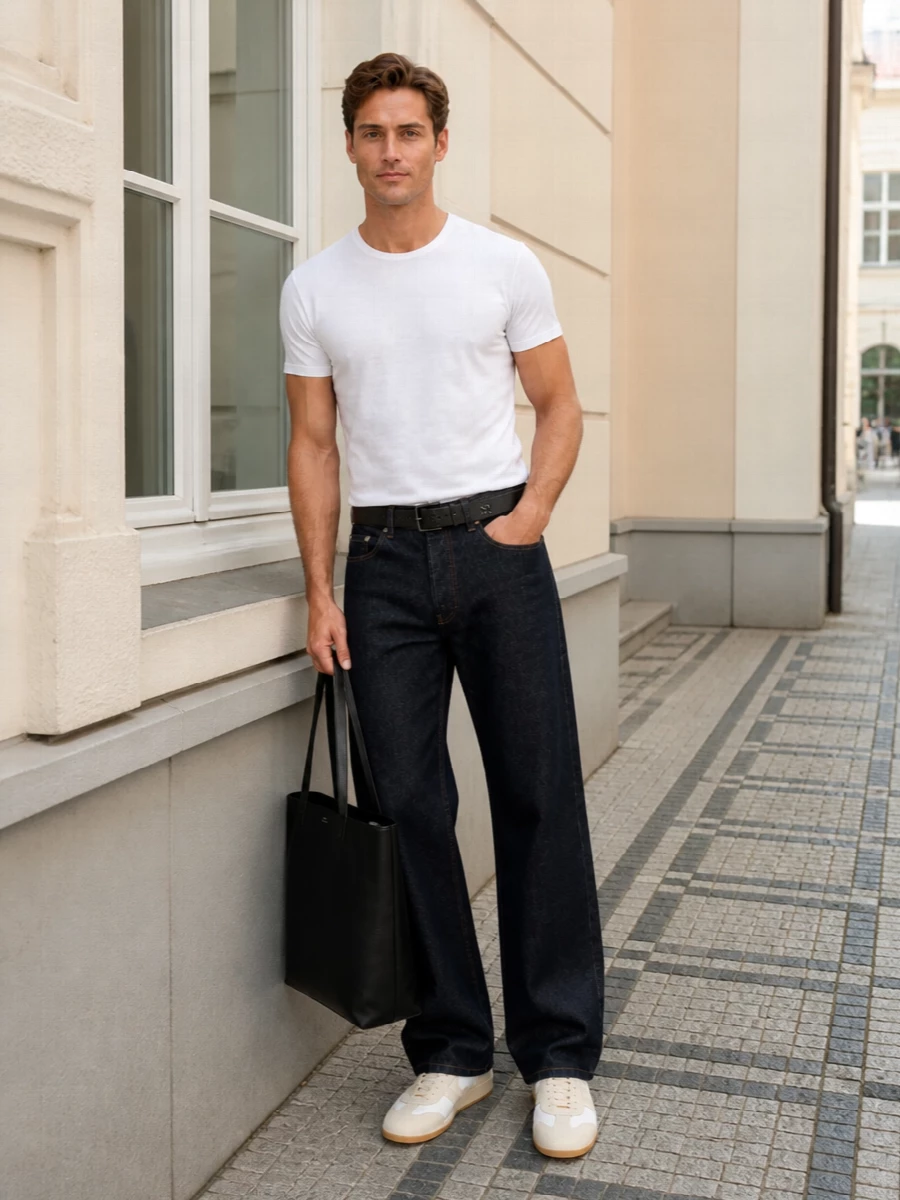 Dries van noten white tee wide leg jeans outfit