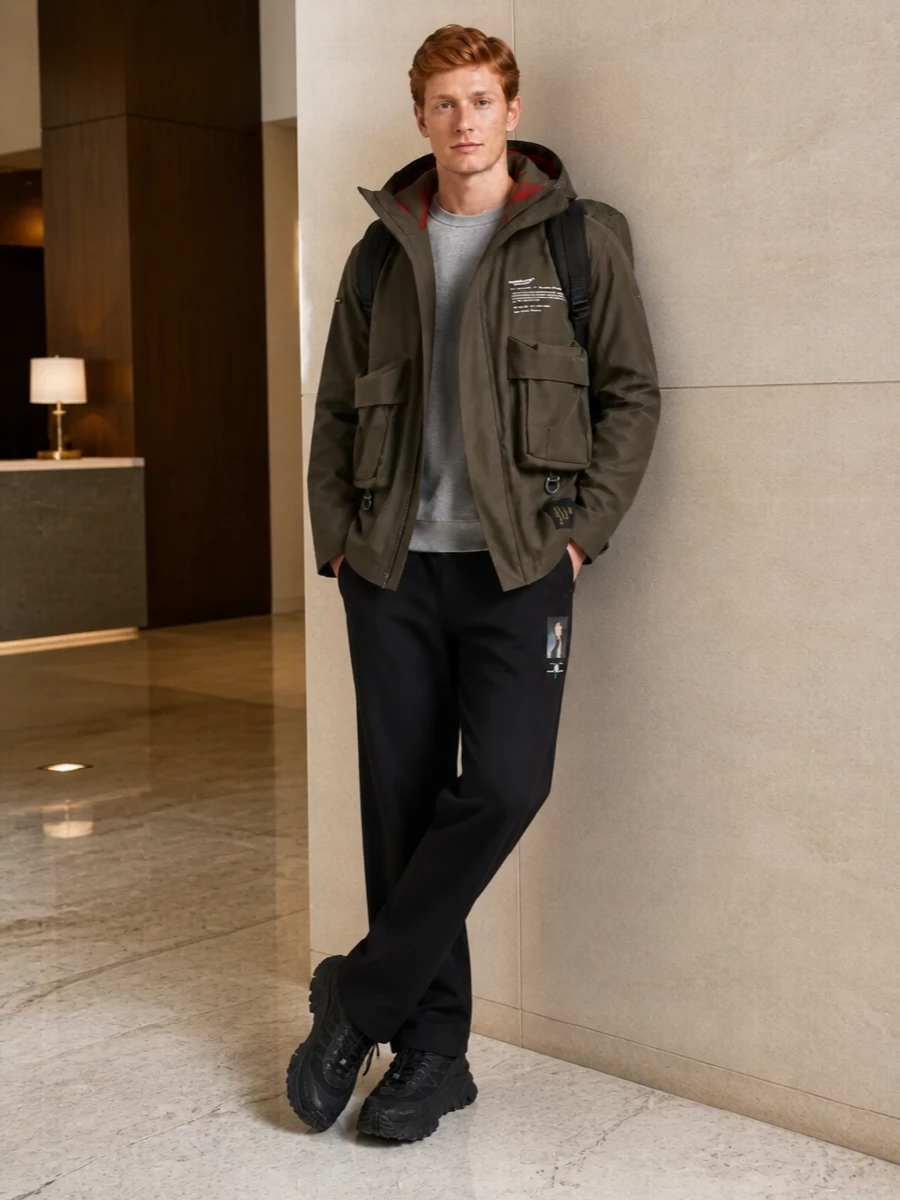 Undercover parka outfit black cargo pants