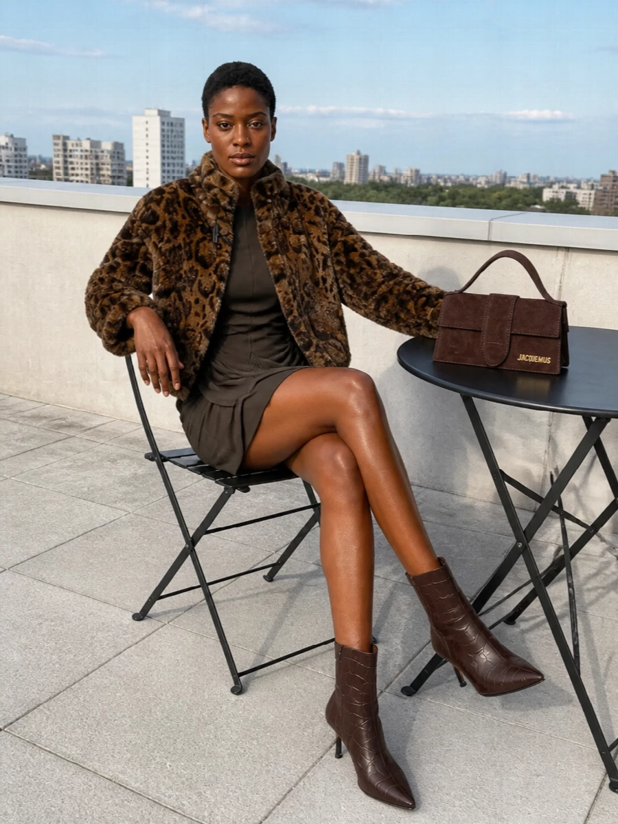 Jacquemus leopard faux fur jacket brown mini dress