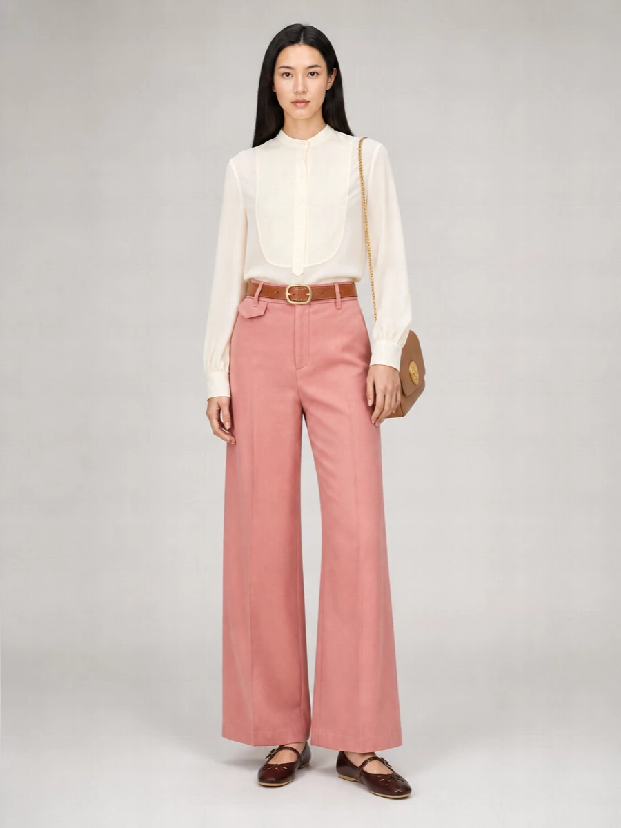 Chloé Cotton High Waist Flared Trousers With Back Pockets