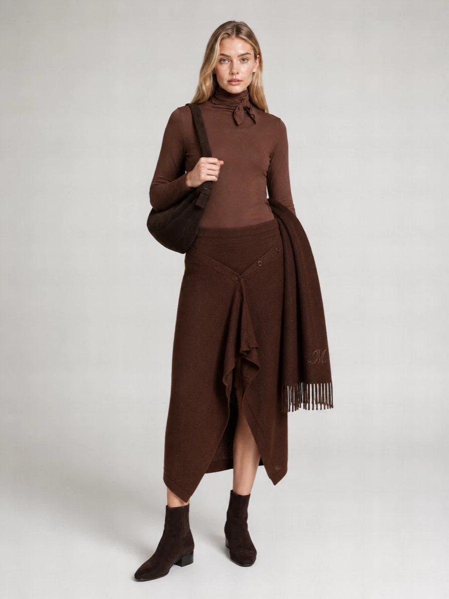 Lemaire Wool Asymmetric Draped Midi Skirt
