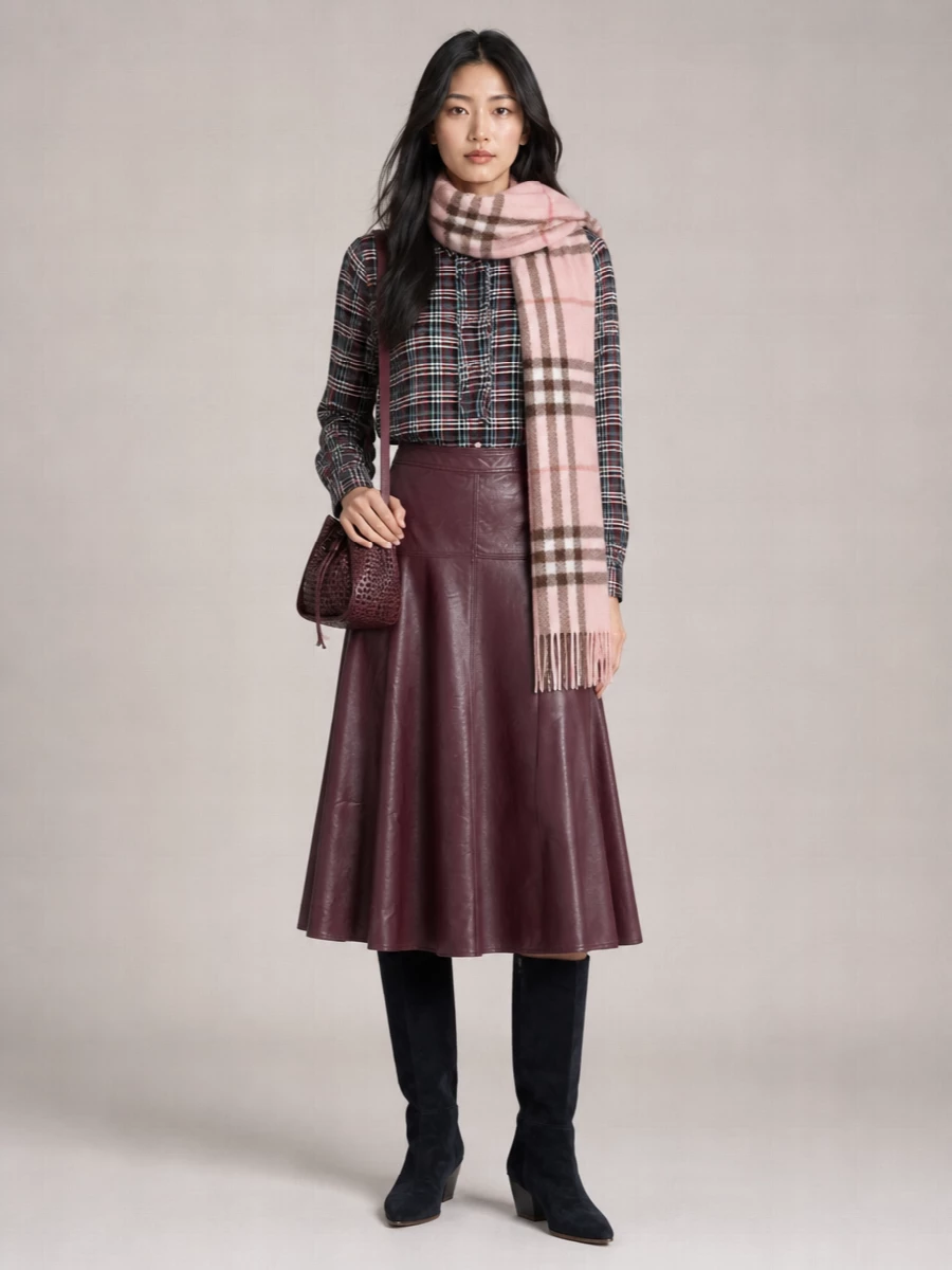 Burberry Cashmere Scarf Featuring Checked Pattern And Fringe