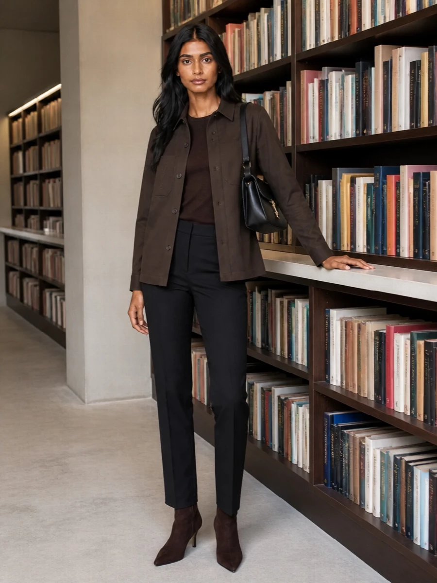 Saint laurent brown shirt jacket black trousers