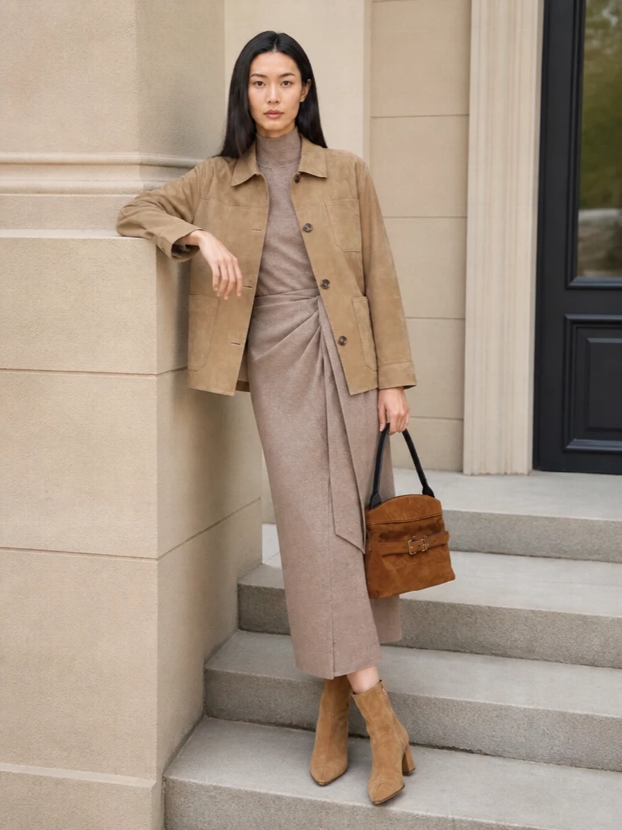 Max mara camel jacket taupe knit midi dress