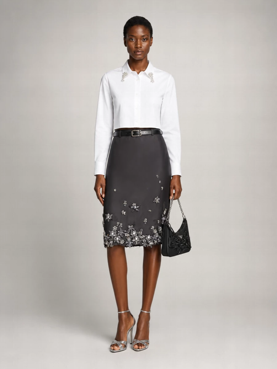Prada Crystal Embellished Midi Skirt