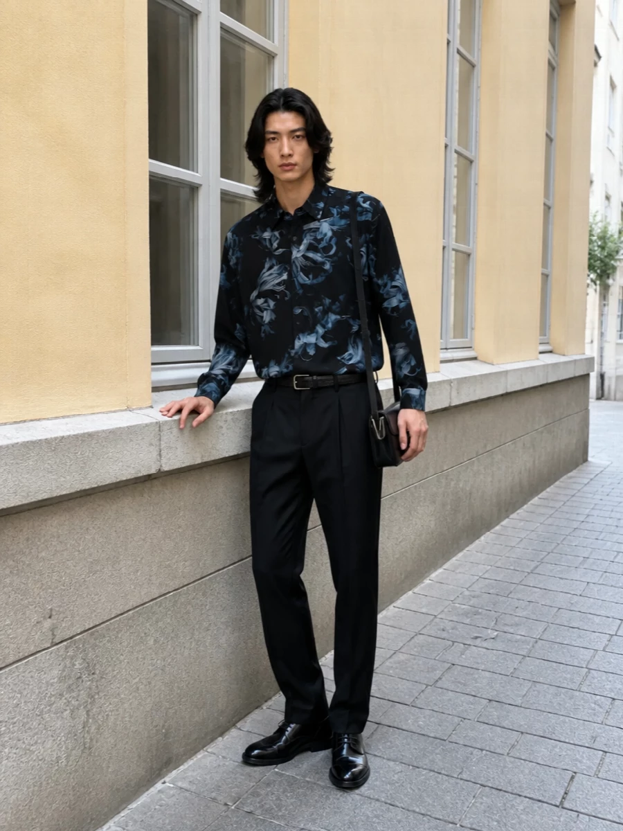 Dries van noten floral shirt black tailored trousers
