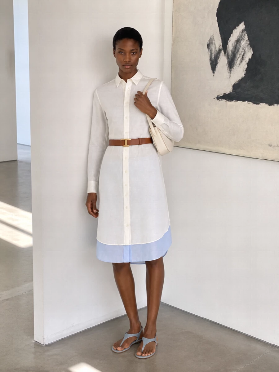 Loewe shirt dress pale blue sandals outfit