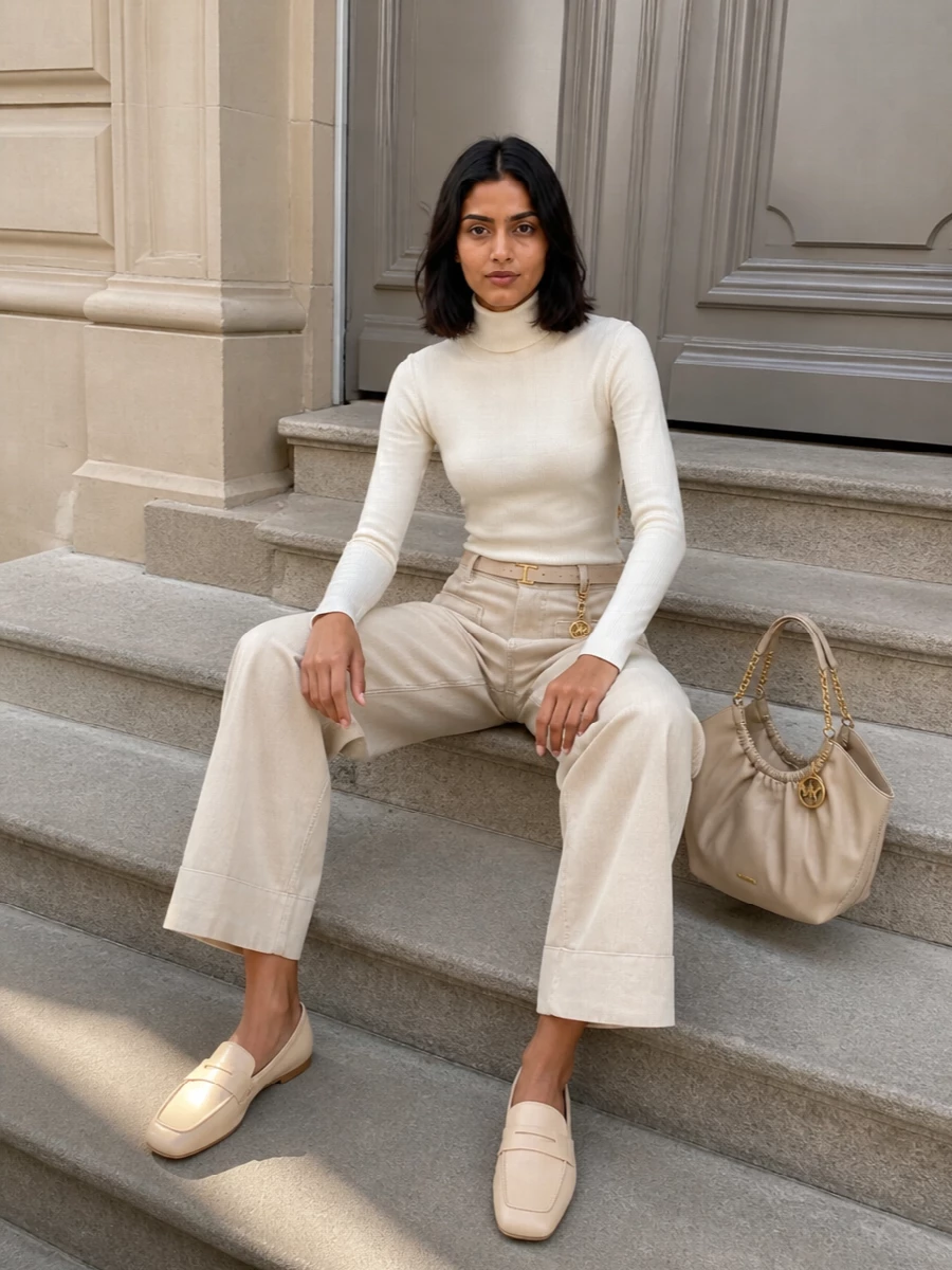 Michael kors wide leg trousers ivory knit outfit