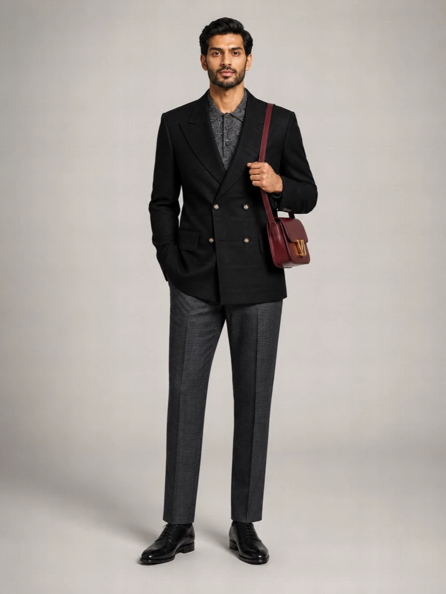 Etro Virgin Wool Checked Double-Breasted Blazer