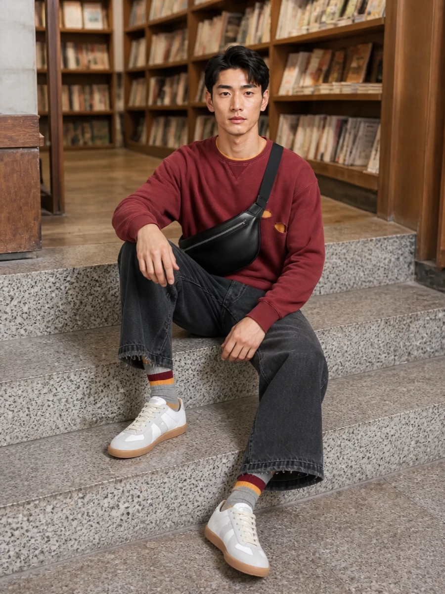 Maison margiela burgundy sweatshirt charcoal jeans