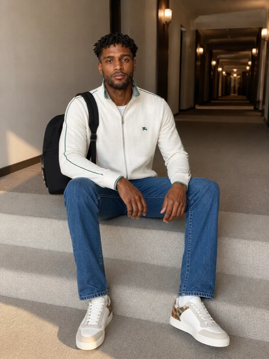 Burberry mens track zip sweatshirt denim outfit