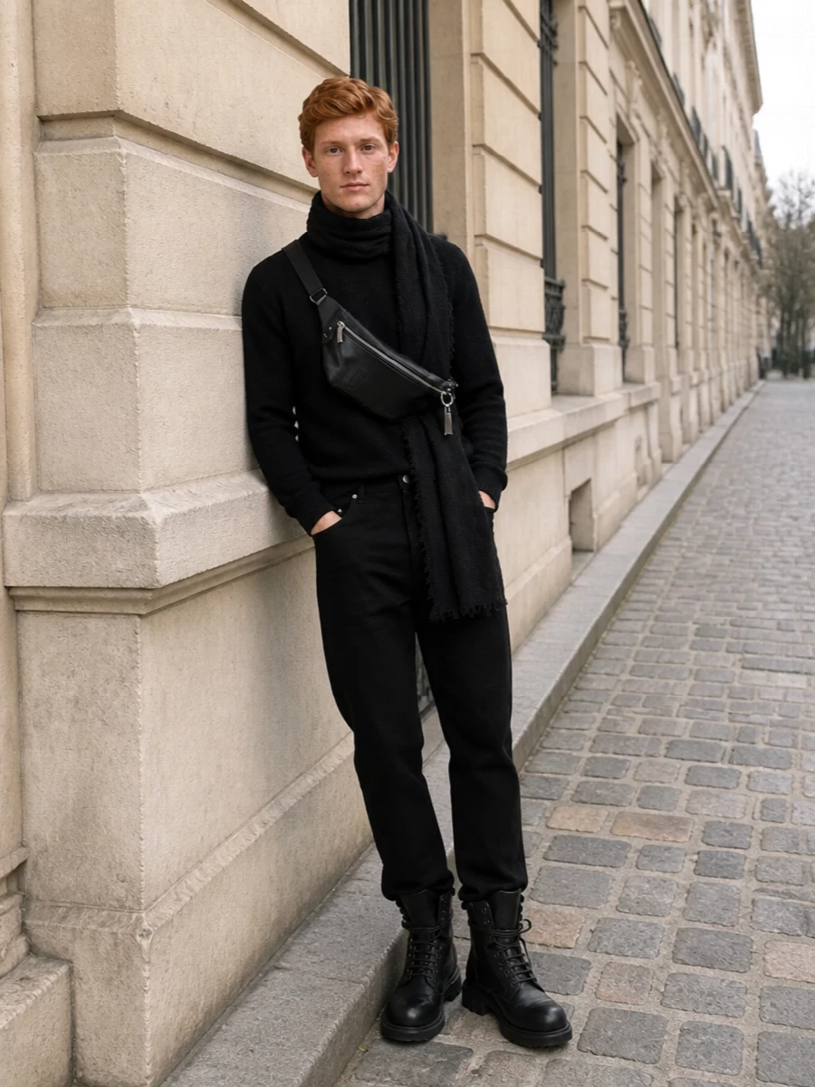 Rick owens black denim chunky boots outfit