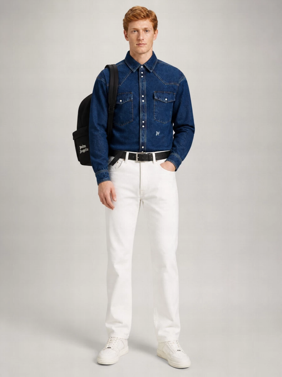 Palm Angels Embroidered Logo Denim Shirt