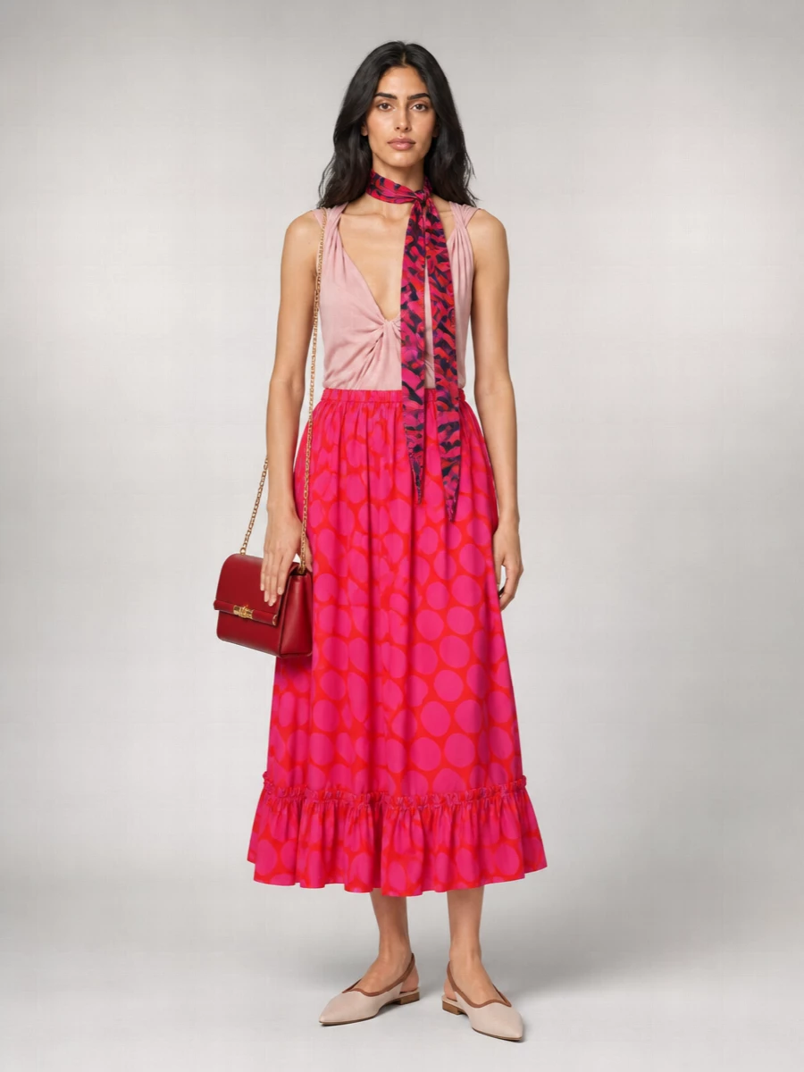 Dries Van Noten Viscose Polka-Dot Midi Skirt
