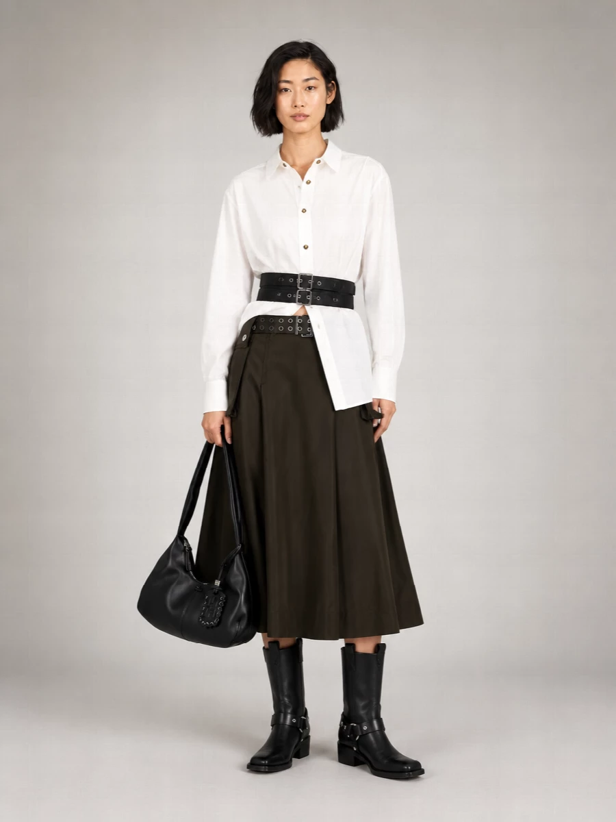 Ganni Duchesse Nylon Pleated Midi A-Line Skirt