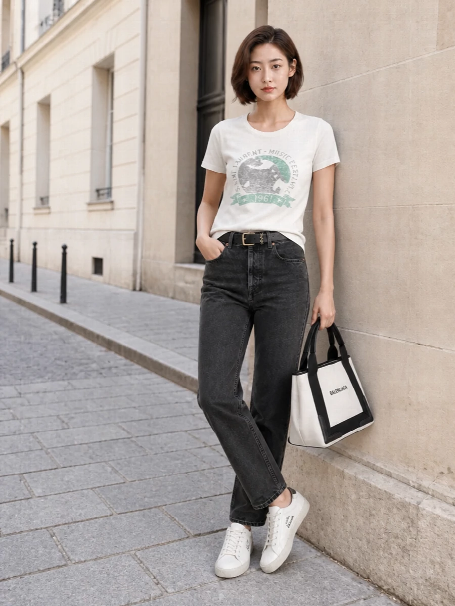 Saint laurent festival tee jeans sneakers
