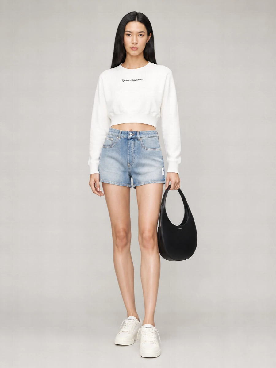 Off-White Cropped Cotton Logo-Print Sweatshirt