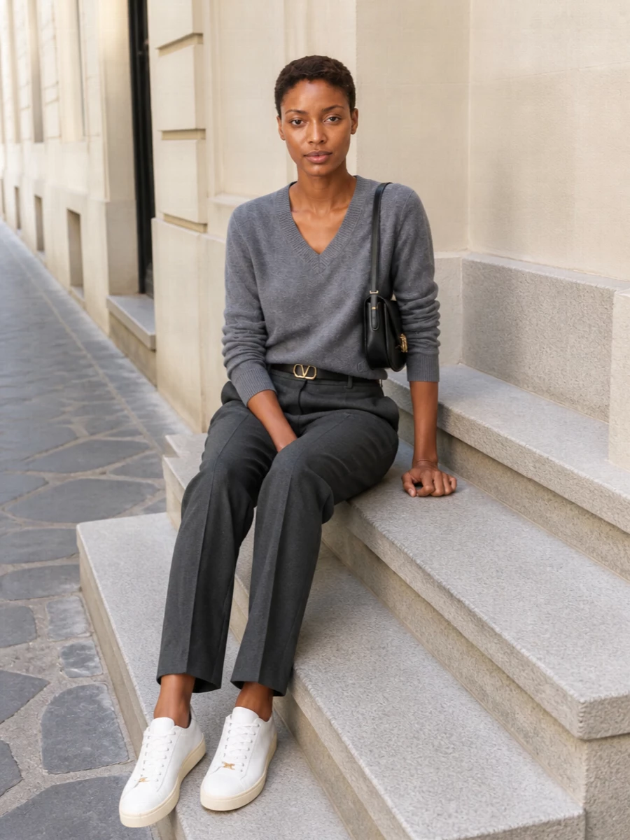 Valentino grey knit charcoal trousers sneakers