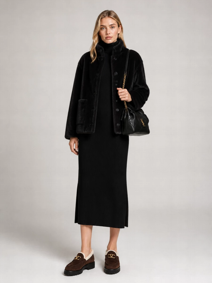 Yves Salomon shearling single-breasted jacket