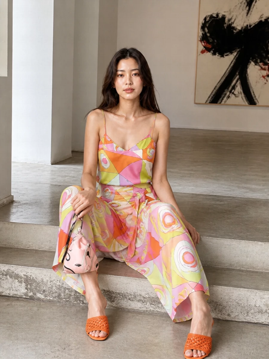 Pucci printed maxi skirt outfit orange heels
