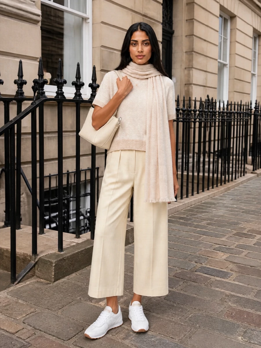 Brunello cucinelli ivory knit wide leg trousers