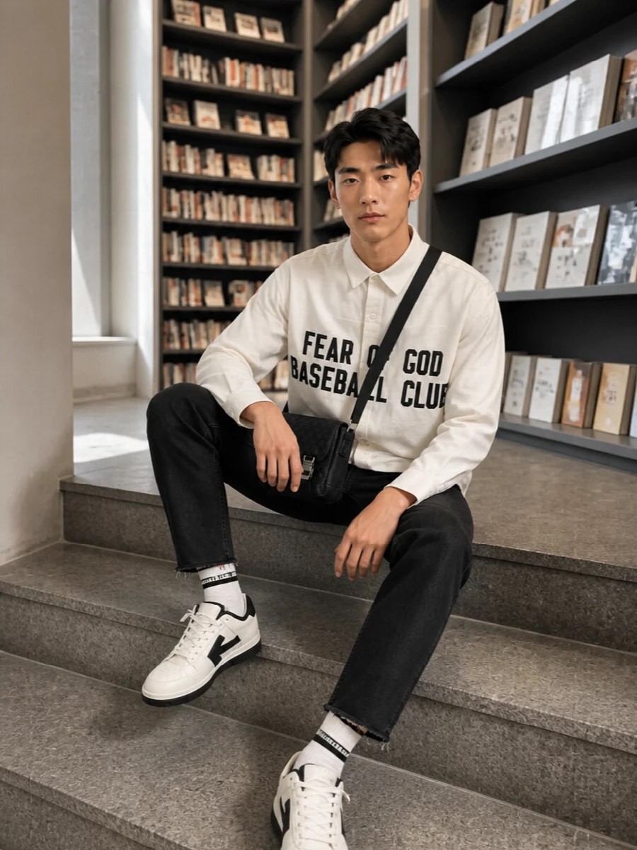 Fear of god baseball shirt black jeans off white