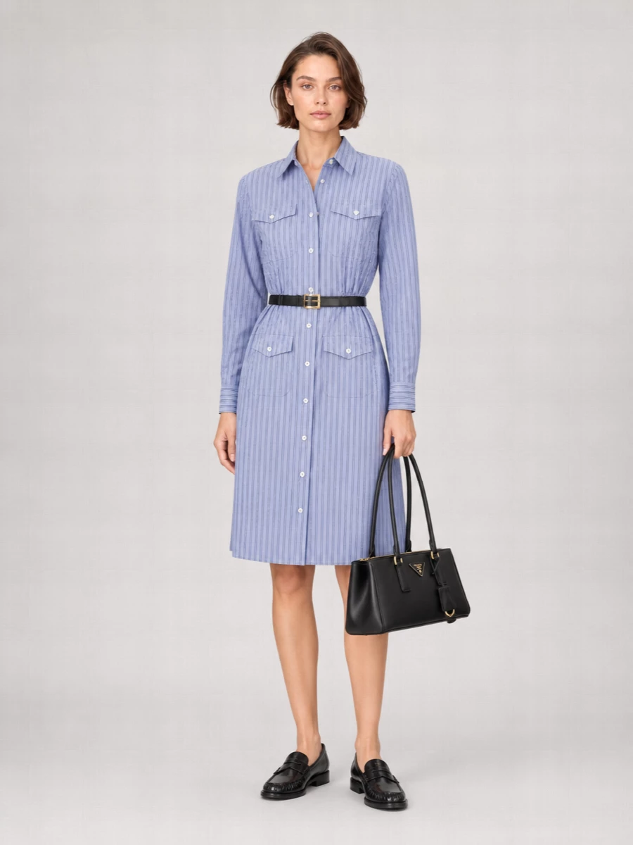 Prada Embroidered Cotton Shirt Dress