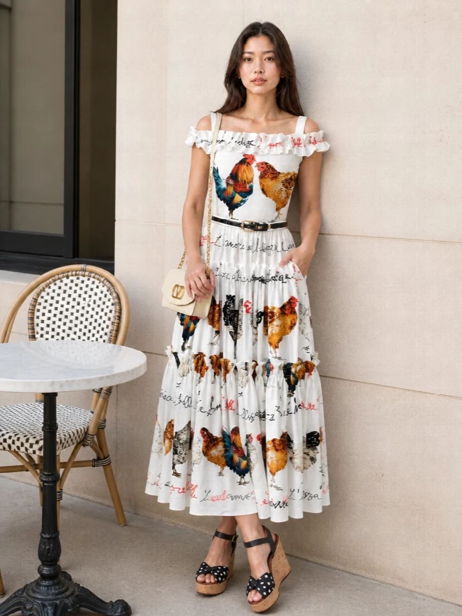 Dolce gabbana rooster dress with wedges