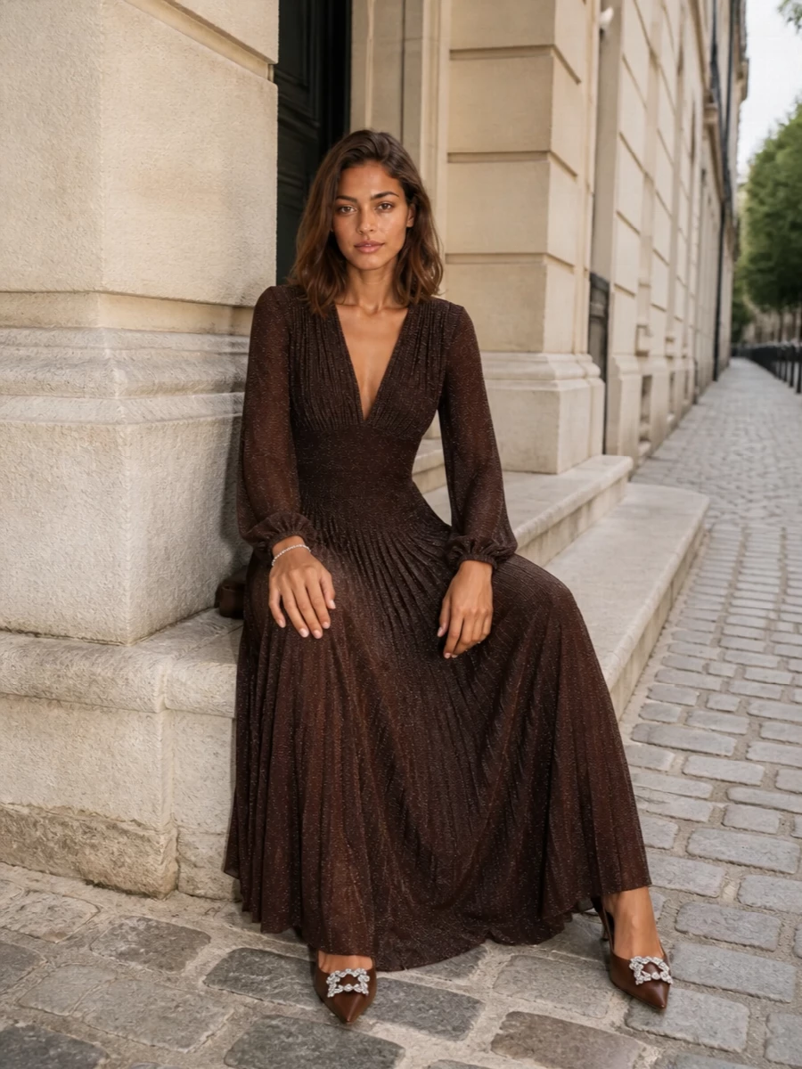 Elisabetta franchi brown evening dress roger vivier